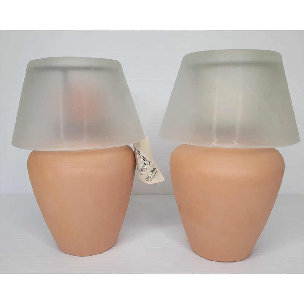 2 Design Ideas Terra Lamp Votive Candle Holders Glass Lamp Shades Vintage NEW
